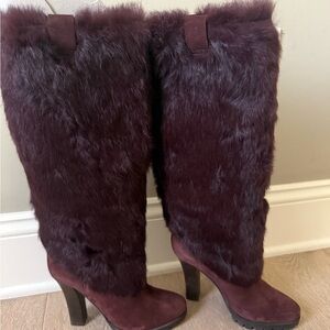 BOSS ORANGE Burgundy Fur Heeled Boots